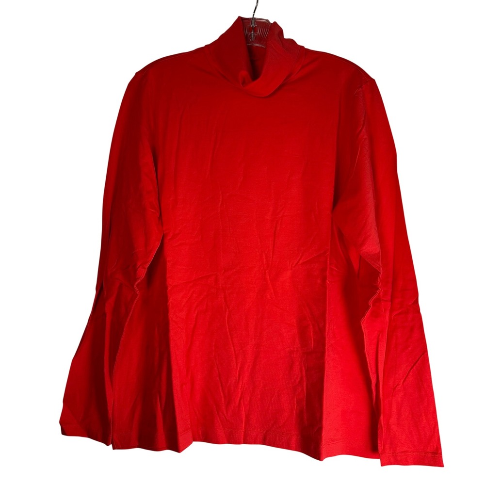 Lands' End Shaped Turtleneck Top Bold Coral Red XL 18 Long Sleeve Cotton Blend